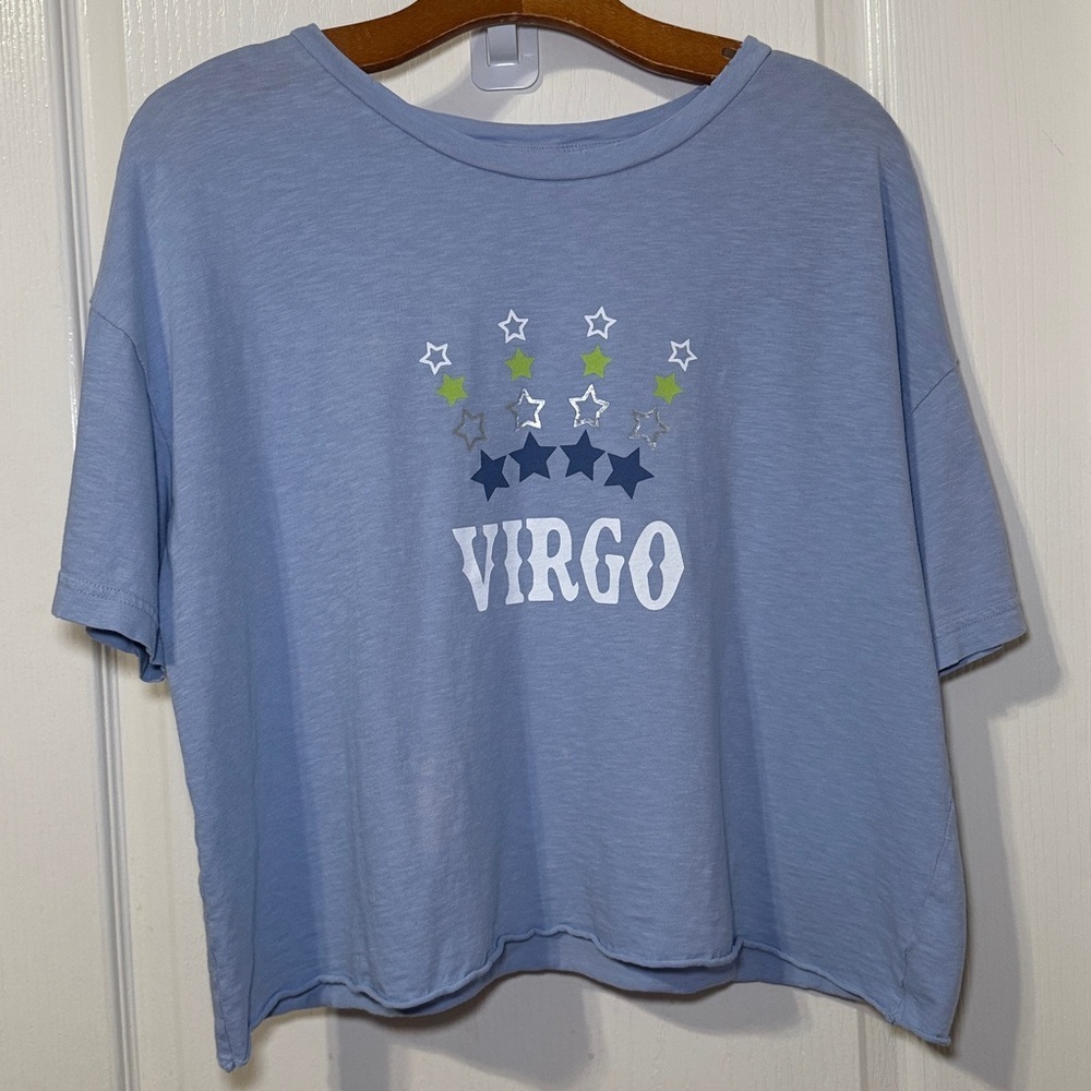 Aerie Star Sign Virgo Graphic Cropped Light Blue Tshirt Size Medium EUC - Picture 3 of 8